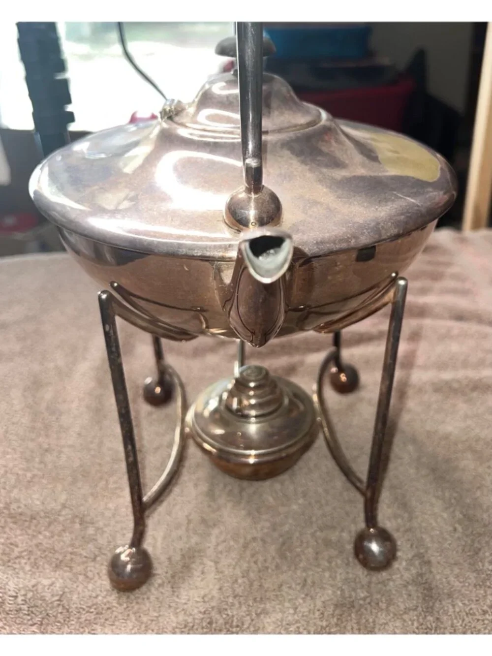 Antique Tilting Teapot With Stand Oil Warmer Silver-Plated Vintage Victorian